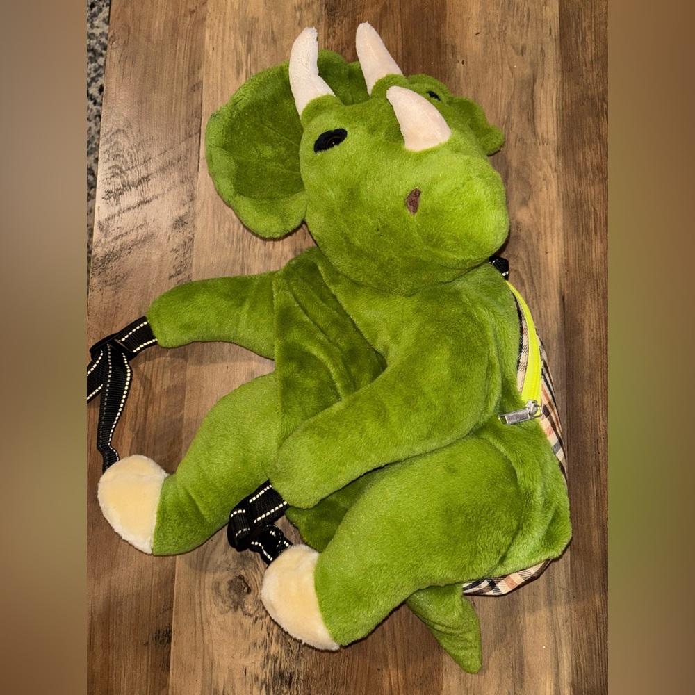 Triceratops Dinosaur Plush Backpack with Dino Xing Zipper Storage Pocket